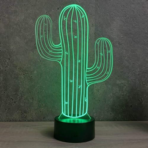 Lampe Fan Cactus 16 Couleurs NON PERSONNALISÉ, Avec Un Nom Ou Un Message, 3D LED Illusion Lampe Disponible en Plusieurs Modèles, Lampe de Chevet à Lumière d’ambiance Parfaite Pour Tout le Monde