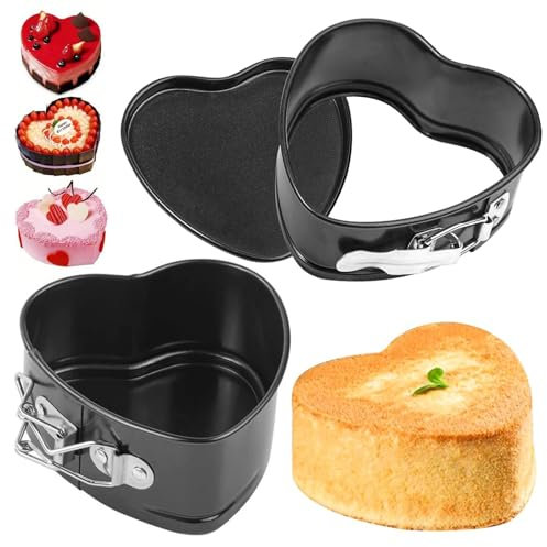 2 Pcs Springform Cake Tins for Cheesecake, 4Inch Heart Shape Cake Tin with Removable Bottom, 11.7cm Deep Cheesecake Tins Moulds Non Stick Heart Cake Baking Tray for Baking Pie Layered Wedding Party