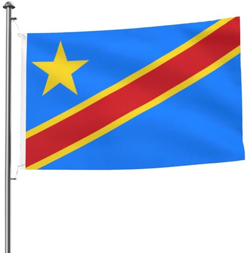 Drapeau du Congo 1,5 x 2,4 m Drapeau double face – Bannière décorative robuste pour extérieur et jardin