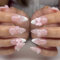 CharmBurst 24 pièces d'ongles à presser motif nœud rose, ongles artificiels motif floral 3D, ongles amande acrylique style français à coller, faux ongles