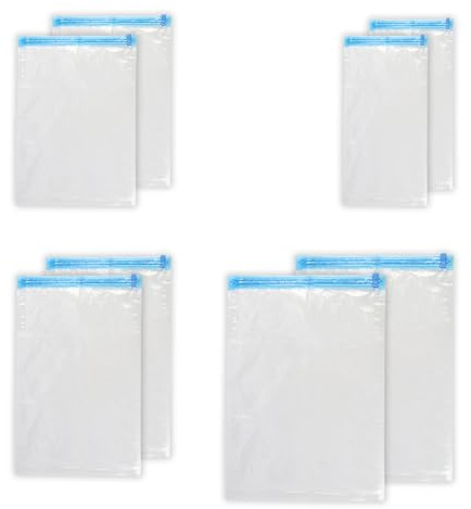 8 Pièces Sac Sous Vide Roulé à la Main, Sac sous Vide Voyage, Réutilisable sac de Rangement Sous Vide, pour Vêtements et Literie, 4 Tailles Différentes (50x70, 40x60, 50x35, 40x50 cm)