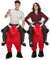 My Other Me - Disfraz Toro Adulto Unisex, talla Única. Incluye pantalón rojo con cabeza de toro, cuernos blancos y pezuñas negras, y piernas falsas grises con rodilleras y zapatos con cordones.