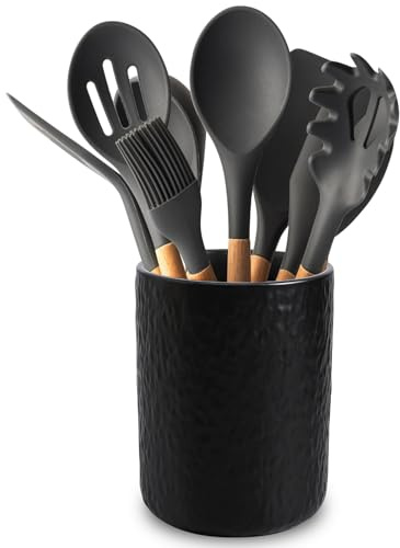 PORFOYO Küchenutensilienhalter Keramik, Utensilienhalter küche 12*16 CM, Küchenhelfer Aufbewahrung, Keramik-Utensilienhalter für die Aufbewahrung von Besteck, Kochlöffel und Zubehör