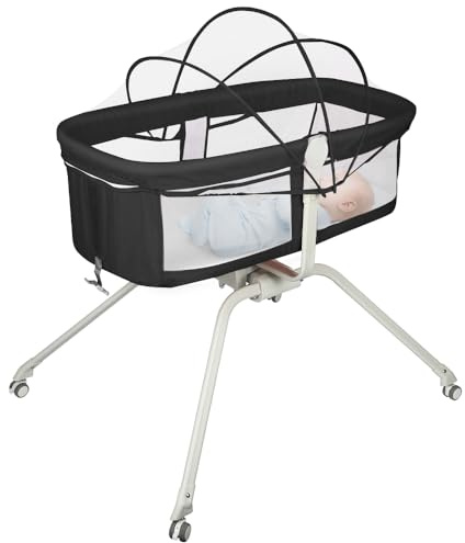 OHMG Beistellbett,Babybett,Babywiege,3 in 1 Babybett Babywiege für Neugeborene,Schaukelbettchen für Zuhause und Unterwegs mit Rädern verstellbare 6 Höhen (Schwarz(94 * 70 * 80cm))