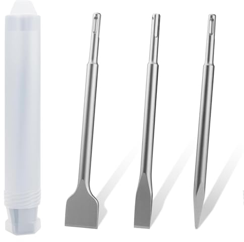 SDS PLUS 3 Stück Meißel-Set, Spitzmeißel 14 x 250 mm, Flachmeißel 20 x 250 mm, Breitmeißel 40 x 250 mm, SDS PLUS Meißel Set Langlebig & Scharf für Fliesen, Fliesenkleber, Beton, Naturstein, Mauerwerk