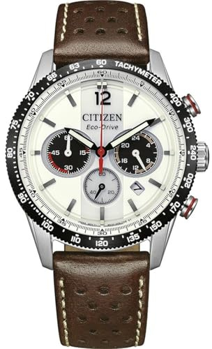 Citizen Eco-Drive Herrenuhr Edelstahl, Weiß, 39.9 mm, CA4714-04A | Analog Chronograph, Kristallglas, 10 bar Wasserdicht, 270 Tage Gangreserve, Stoppuhr: Max. 60 Min, Datum
