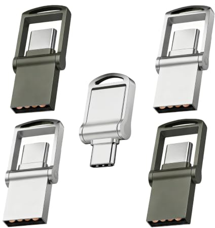 Dual-USB-Stick, 8 GB/128 GB, USB A, USB C, Mini-Speicherstick, drehbar, Plug-and-Play, Speicher, kompatibel mit iPhone 15, 16, 17, Android, Mac, Windows, Linux, 8 GB, 5 Stück