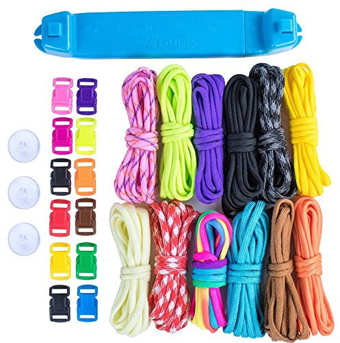 Cuerda de paracaídas de paracaídas de paracaídas para hacer pulseras de plástico, herramienta de tejer, kit de manualidades, 12 cuerdas de color