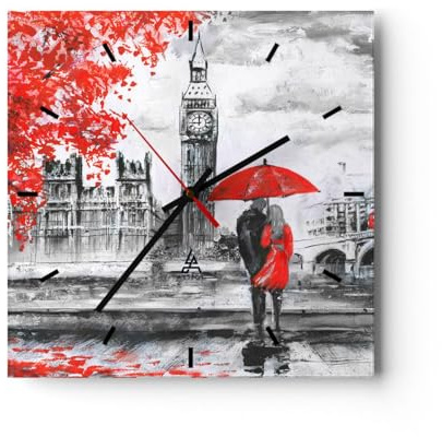 Modern Wanduhr London Architektur Big Ben 40x40cm Quadrat Groß Wand Uhr Glas Analog Zimmeruhren Küche Büro Wohnzimmer Glasuhr Wall Clock Dekoration Design Wanddekoration Küchenuhr C3AC40x40-3153