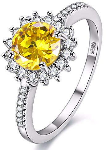 Uloveido Womens Pretty Pink Solitaire Sonnenblume Ring Zirkonia Platin beschichtet Braut Hochzeit Promise Schmuck (Größe 16.6 17.2 18.1 18.8) Y3522