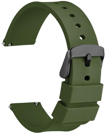 WOCCI 20mm Silikon Gummi Uhrenarmband mit Schwarzer Schnalle, Schnellverschluss Armband für Damen und Herren (Armee Grün)