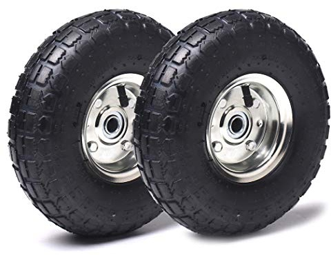 AR-PRO Lot de 2 pneus et roues de 4,10/3,50-4, pneus de rechange de 25,4 cm avec roulements de 5/8 et moyeu décalé de 5,6 cm, compatible avec diable, brouette, wagon, chariots Gorilla