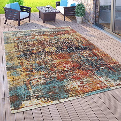 Paco Home Outdoor Teppich Balkon Terrasse Vintage Küchenteppich Orient Muster Rauten Ethno, Grösse:160x220 cm, Farbe:Bunt 3
