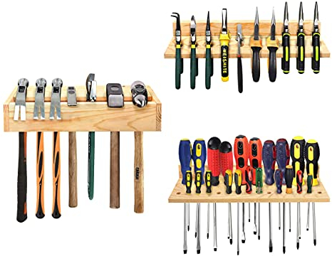 stepstall Werkzeug-Organizer und Aufbewahrung, Holz-Schraubendreher-Organizer, Wandhalterung, Zangenregal, Hammer-Schraubendreher, Werkzeughalter für Garage, Schuppen, Werkstatt, 3 Stück