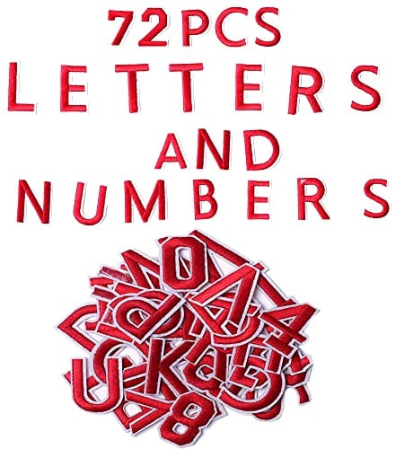 Harsgs 72 PCS Iron on Letters Numbers Patches, Embroidered Patches Letters A-Z Numbers 0-9 Applique for Clothes, Dress, Hat, Jeans, DIY Accessories, Red