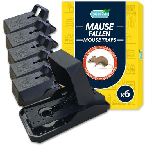 pest24 Mausefalle Schlagfalle 6X - Lebendfalle Maus, Alternative zu Mäuseköder, Mausefalle mit Köder Besetzen, Mouse Trap