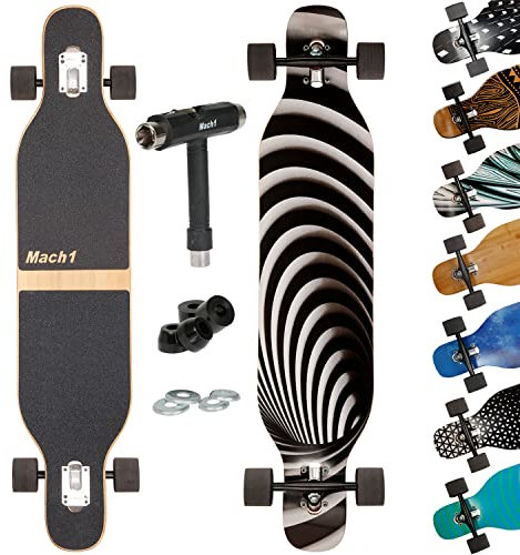 Mach1 Bambus Longboard mit Keramik Kugellager + T-Tool - Skateboard Drop Through Cruiser Komplettboard - 2854