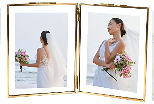 C&Z Cadres photo en laiton 8x10 à double pliage - Style vintage doré - Cadres de table pour fleurs pressées, certificats, plantes, spécimens - Verre