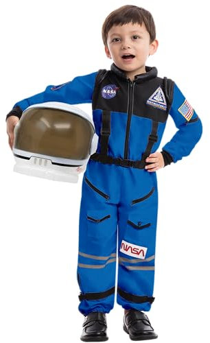 Spooktacular Creations Blau Astronaut Kostüm mit Helm für Kinder, Raumanzug, Space Jumpsuit, Halloween Astronaut NASA Kostüm für Jungen Mädchen Pretend Role Play Dress Up-Blau Small (5-7 Jahre)