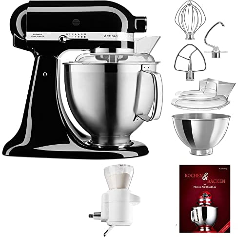 KitchenAid Küchenmaschine Artisan - P26 Starter Set 185er (Sieb) - 5KSM185PSEOB inkl. Sieb mit digitaler Waage (5KSMSFTA) und Kochbuch (Kochen & Backen)