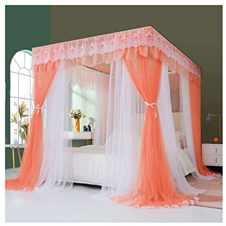 Betthimmel Betthimmel Für Twin Queen King, 4 Eckpfosten Im Palaststil, Bettvorhang, Luxuriöses Moskitonetz Mit Metallständer (Color : Orange, Size : 150X200cm/59X79inch)