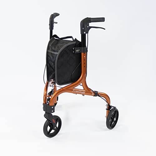 NRS Healthcare Moderner faltbarer ultraleichter 5 kg (11lb) 3-Räder Freestyle-Rollator, Feststellbremsen, höhenverstellbar, abnehmbare Tasche - S23459, Orange