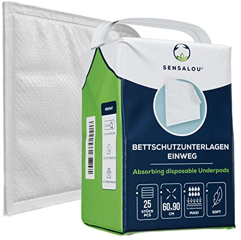 Sensalou Protector desechable para cama de incontinencia, 60 x 90 cm, 25 unidades de compresas médicas desechables impermeables para adultos, niños y bebés