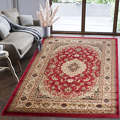 Mazovia Orientalisch Teppich - Traditioneller Teppich für Wohnzimmer, Esszimmer - Orient Teppiche Ornament - ÖKO-TEX Wohnzimmerteppich Rot Beige - 140 x 190 cm
