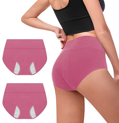 Walifrey Period Pants, Menstrual Underwear for Women, Cotton Knickers Multipack with Leakproof Crotch for Heavy Flow Extra Protection XL 2pack Deep Pink