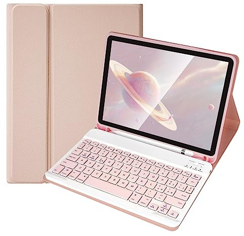 SOPPY Custodia con Tastiera per iPad Air 11 pollici (M3 2025 / M2 2024) e Air 4a/5a Gene e iPad Pro 11 pollici (1a/2a/3a/4a), Cover con Tastiera Staccabile, con Slot per Penna Stilo, Rosa