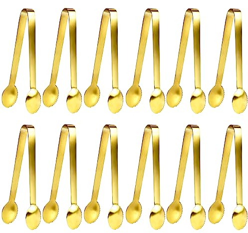 JCREN 12 Stück goldene Zangen – Edelstahl-Servierzange für Lebensmittel, Vorspeisen, Desserts – 12,4 cm