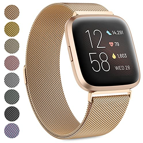 Oumida Fitbit Versa 2 Armband für Damen und Herren - Premium Edelstahl Metall Ersatz-Armband mit Starkem Magnet für Versa/Versa Lite