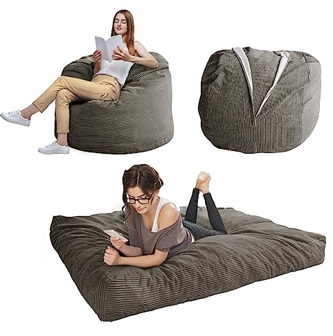 MAXYOYO Silla puf – Silla convertible que se pliega de puf a cama – Sofá grande con suave funda de microfibra – Silla perfecta para salón o gaming, color antracita – completo