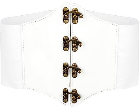 BlackButterfly Piratenkostüm Cosplay Elastisch Halloween Kostüm Taille Nieten Waspie Korsett Gürtel (Weiß, XXL)
