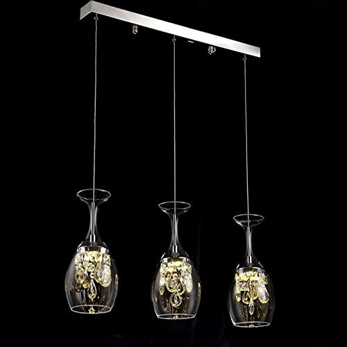 YBIOK Pendant Light Fixtures Luxury 3-Light Led Crystal Chandelier Wine Glass Shape 3 Color Dimming Hanging Light Fixture Ceiling Mount Decorative Brushed Nickel Pendant Light
