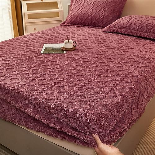 SASIGAYA Spannbettlaken 180×200cm Flanell Spannbetttuch Altrosa Winter Plüsch Fleece Spannbetttucher Superweiches Matratzenschoner Flauschig Warme Bettlaken für Boxspringbett Topper Matratzen bis 25cm