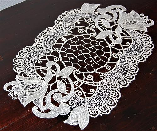 Tischläufer Plauener Spitze Oval 28x45 cm Tischdecke Tischdekoration Deckchen Beige Spitzendeckchen Einfarbig