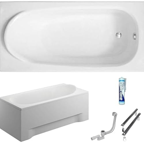 ECOLAM Baignoire rectangle acrylique Medium Polimat 190x80 cm | Tablier en acrylique | pieds siphon + silicone | ensemble complet