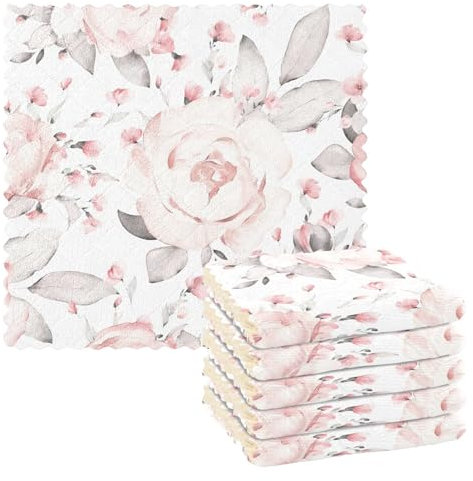 Mnsruu Paños de limpieza de microfibra rosa acuarela flor (2) paños de cocina reutilizables para lavar 6 paños suecos de microfibra toallas de limpieza lavables plumero trapos paño para el hogar