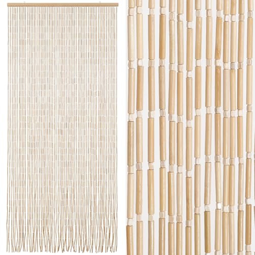 BECHAEO Handgefertigter Bambus-Perlenvorhang für Tür, 65 Stränge, Türperlen, Vorhang, hängend, Raumteiler für Flur, Fenster, Schrank, Boho, rustikal, Hippie, Heimgeschäft, Dekor, 90 x 190 cm, Natur