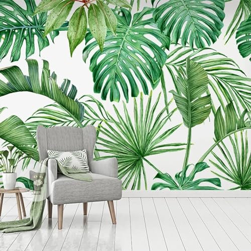 KoKoty Papier peint soie Mural 3D Feuilles vertes de forêt tropicale dessinées à la main-300 x 250 cm-Peinture Murale Photo Poster Tableaux Muraux Salon Chambre Bureau Couloir Mural Décoration