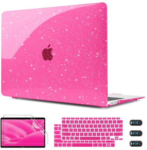 CISSOOK Rose Pink Glitzer Hülle für MacBook Air 13 Zoll 2021 2020 2018 Release Modell A2337 M1 A2179 A1932, Sparkly Hot Pink Hartschale mit Tastaturabdeckung für MacBook Air13 2020-2021 mit Touch ID