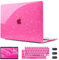CISSOOK Rose Pink Glitter Case for MacBook Air 13 Inch 2021 2020 2018 Release Model A2337 M1 A2179 A1932, Sparkly Hot Pink Hard Shell Case with Keyboard Cover for MacBook Air13 2020-2021 with Touch ID