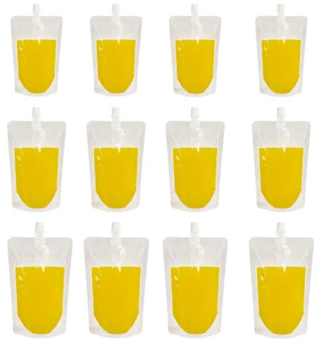 Lot de 12 gourdes en plastique dissimulables et réutilisables, étanches en plastique de qualité alimentaire pour voyage, sports de plein air (4 pochettes de 100 ml/4 de 200 ml/4 de 300 ml)