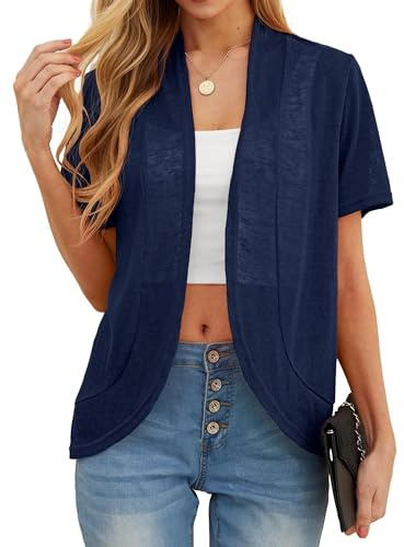 QIXING Sommer Damen Leichte Kurzarm Strickjacke Strickjacke für Damen Atmungsaktiv und Sonnenschutz Frühling Herbst Cardigan Damen