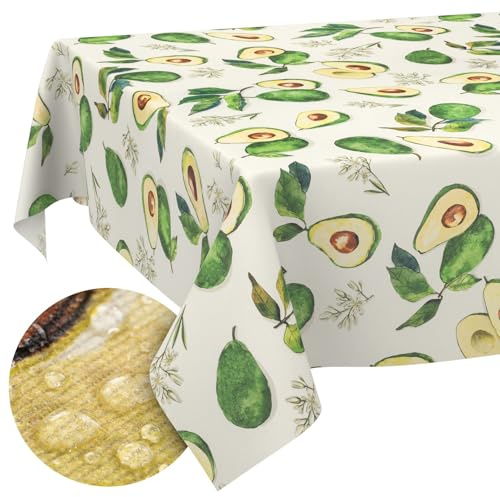 Tischdecke Stoff abwaschbar Tischtuch Tafeldecke pflegeleicht Lotuseffekt schmutz- & wasserabweisend für Indoor Outdoor Tischdecke 90x130cm Schnittkante Avocado