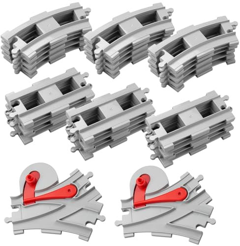 hocadon 48pezzi City Binari Treno Set di Espansione Città Binari con 35 Binari Curvati, 11 Binari Diritti, 2 Binari Incrociati, City Binari Idee Regalo per Bambini