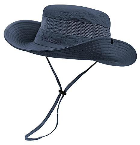 Durio Sonnenhut Damen und Herren - Outdoor Sommer Wanderhut UPF 50+ UV-Schutz Bucket Cap mit Kinnriemen Fischerhut Safarihut Faltbar Mesh Breite Krempe Campinghut