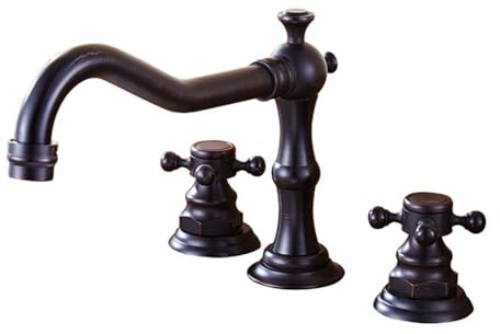 Robinet Laiton Salle de Bain Retro 2 Poignées Mitigeur 3 Trous Lavabo Chaud et Froid G1/2,ancien Noir