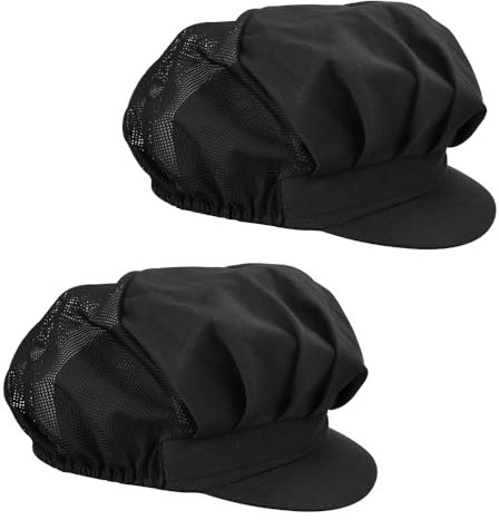 DECARETA 2 Stück Schwarz Kochmütze Erwachsene Unisex Kochmütze Verstellbar Kochhut Männer Damen Herren Kochhaube mit Gummiband Koch Kopfbedeckung Chef Hut Chef Hat Küchenmütze Café Restaurant Hotel
